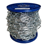 Spool of chain on a blue reel with a white background