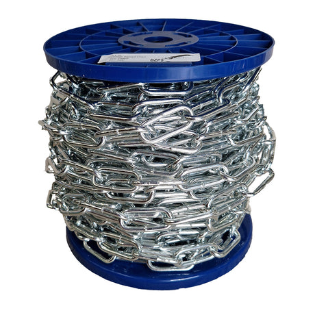 Spool of chain on a blue reel with a white background