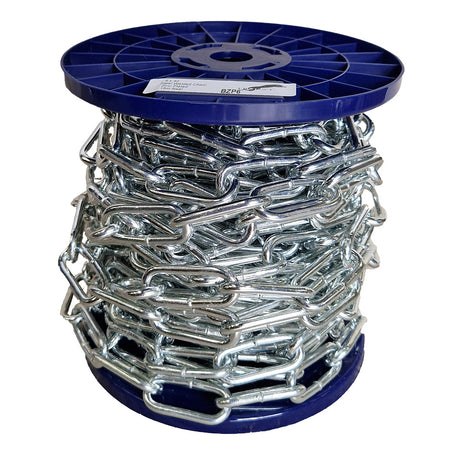 Spool of chain on a blue reel with a white background