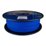 Spool of 6mm blue matt polyester rope with a blue label on a white background