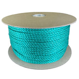 6mm green polypropylene rope on a cardboard reel with a white background