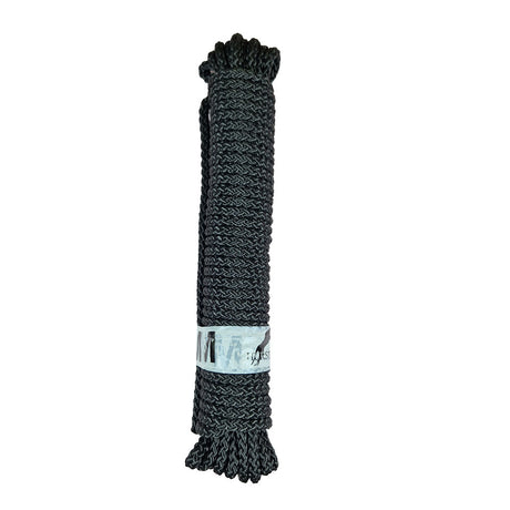 10m Hank of 6mm black braided multicord on a white background