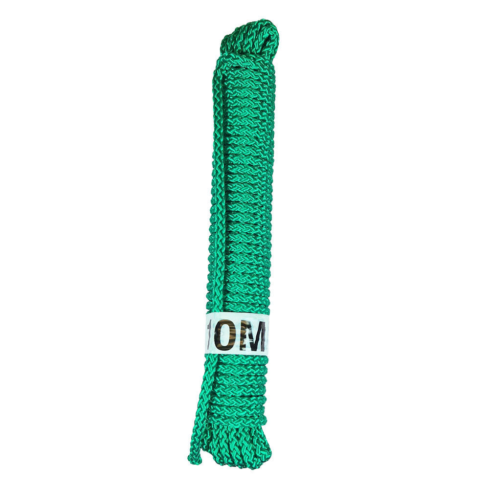10m Hank of 6mm green braided multicord on a white background