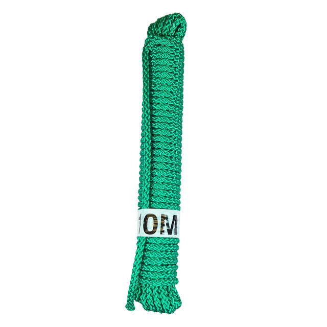 10m Hank of 6mm green braided multicord on a white background