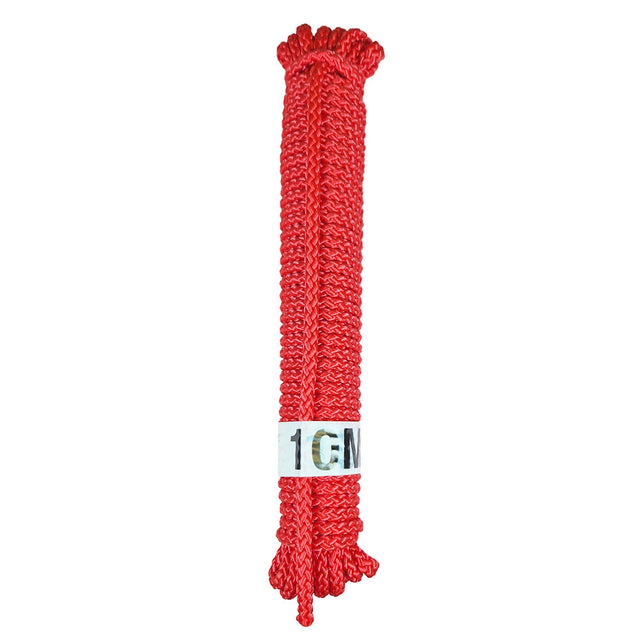 10m Hank of 6mm red braided multicord on a white background