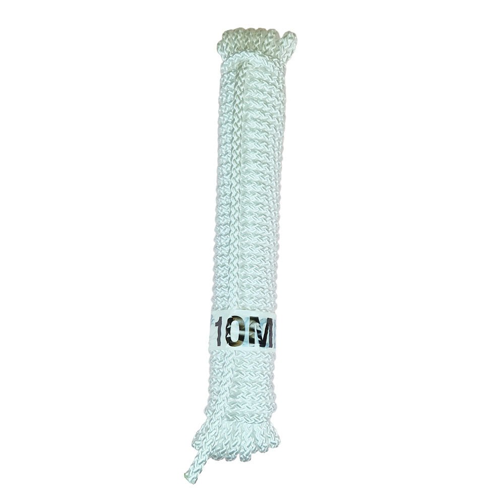 10m Hank of 6mm white braided multicord on a white background