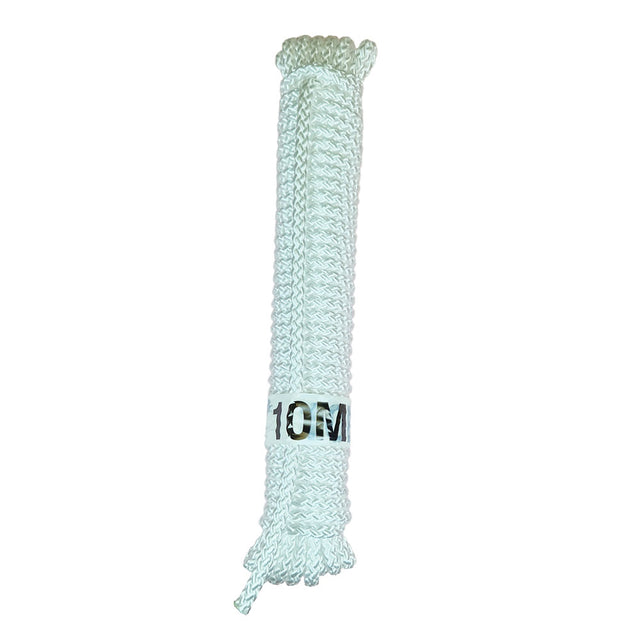 10m Hank of 6mm white braided multicord on a white background