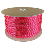 6mm red polypropylene rope on a cardboard reel with a white background
