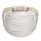 Coil of 6mm natural superior sisal rope tied with twine against a white background