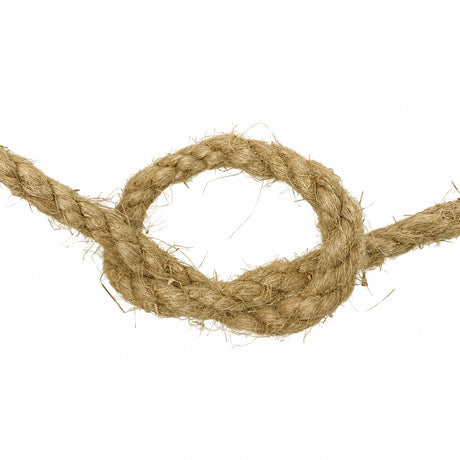 Close-up of 6mm flax hemp rope in a knot on a white background