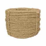 Coil of 6mm natural flax hemp rope on a white background