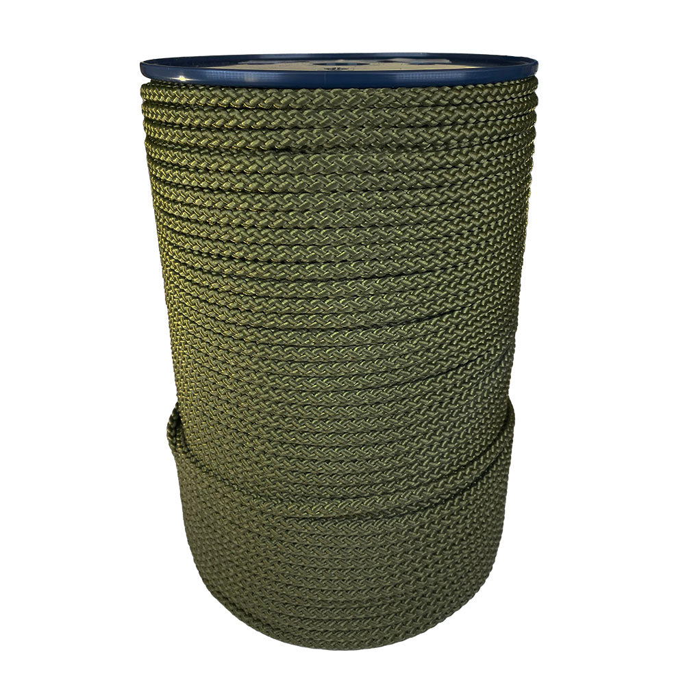 spool of 6mm khaki braided cord on a plastic reel on a white background