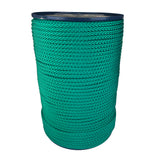 spool of 6mm green braided cord on a plastic reel on a white background