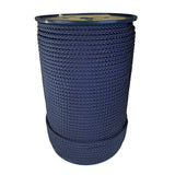 spool of 6mm navy blue braided cord on a plastic reel on a white background