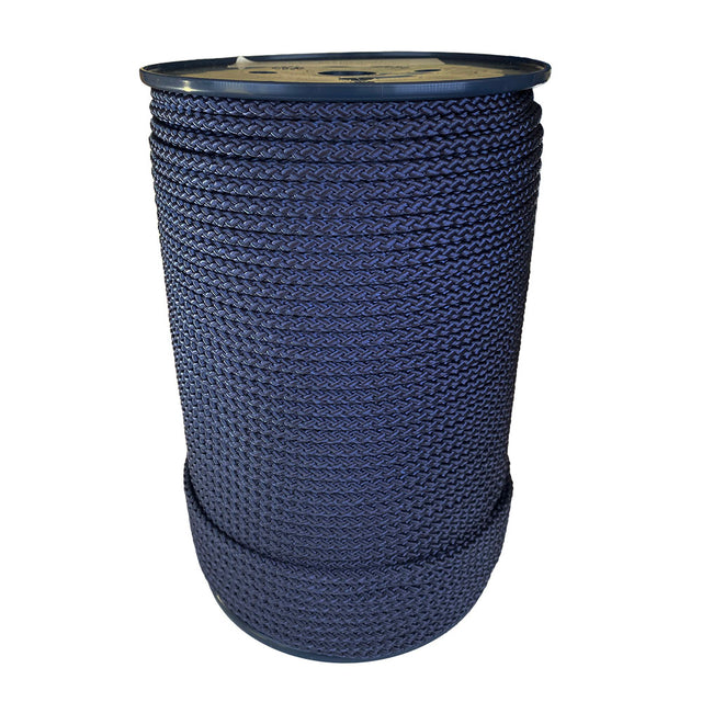spool of 6mm navy blue braided cord on a plastic reel on a white background