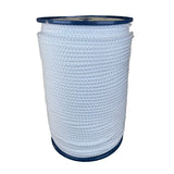 spool of 6mm white braided cord on a plastic reel on a white background