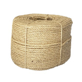 Coil of 6mm natural sisal rope tied with twine against a white background