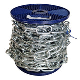 Spool of chain on a blue reel with a white background
