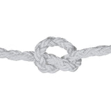 close-up of 8-strand nylon rope with a knot on a white background