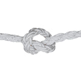 close-up of 8-strand nylon rope with a knot on a white background