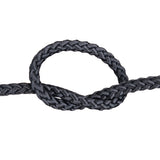 close-up of a knot of 6mm black braided cord against a white background