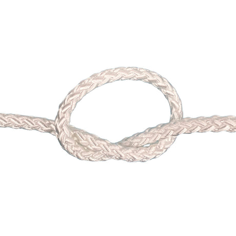Close-up of braided white rope on a white background