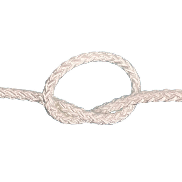 Close-up of braided white rope on a white background