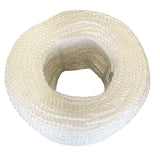 Coil of white polypropylene rope with white banding on a white background