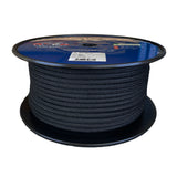Spool of 8mm black matt polyester rope with a blue label on a white background