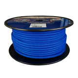 Spool of 8mm blue matt polyester rope with a blue label on a white background