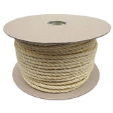 Spool of sisal rope on a cardboard reel with a white background