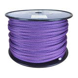 A large spool of 10mm purple braided rope on a black plastic core, photographed against a plain white background. The top label shows the brand name 'Kingfisher Yacht Ropes'.