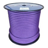 A large spool of purple braided rope on a black plastic core, photographed against a plain white background. The top label shows the brand name 'Kingfisher Yacht Ropes'.
