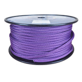 A large spool of 8mm purple braided rope on a black plastic core, photographed against a plain white background. The top label shows the brand name 'Kingfisher Yacht Ropes'.