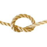 Close-up of a knotted piece of beige rope on a white background