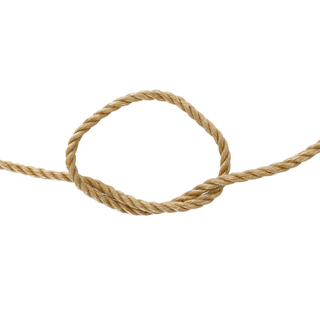 Coiled piece of beige rope on a white background