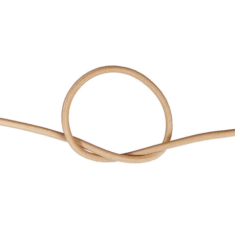 Beige shock cord with a knot on a white background