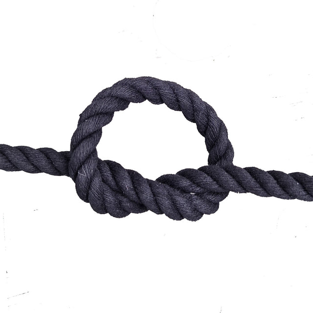 Black rope with a knot on a white background