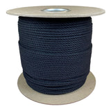 Spool of 4mm black cotton rope on a cardboard reel with a white background
