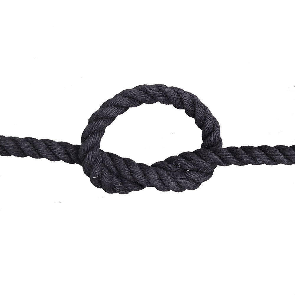 Black rope with a knot on a white background