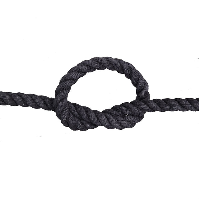 Black rope with a knot on a white background