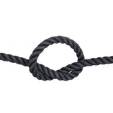 Black rope with a knot on a white background