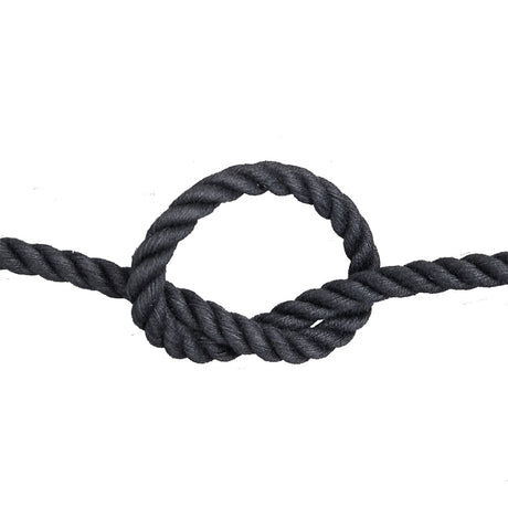 Black rope with a knot on a white background