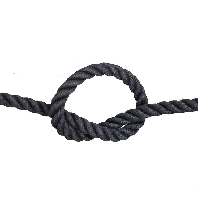 Black rope with a knot on a white background