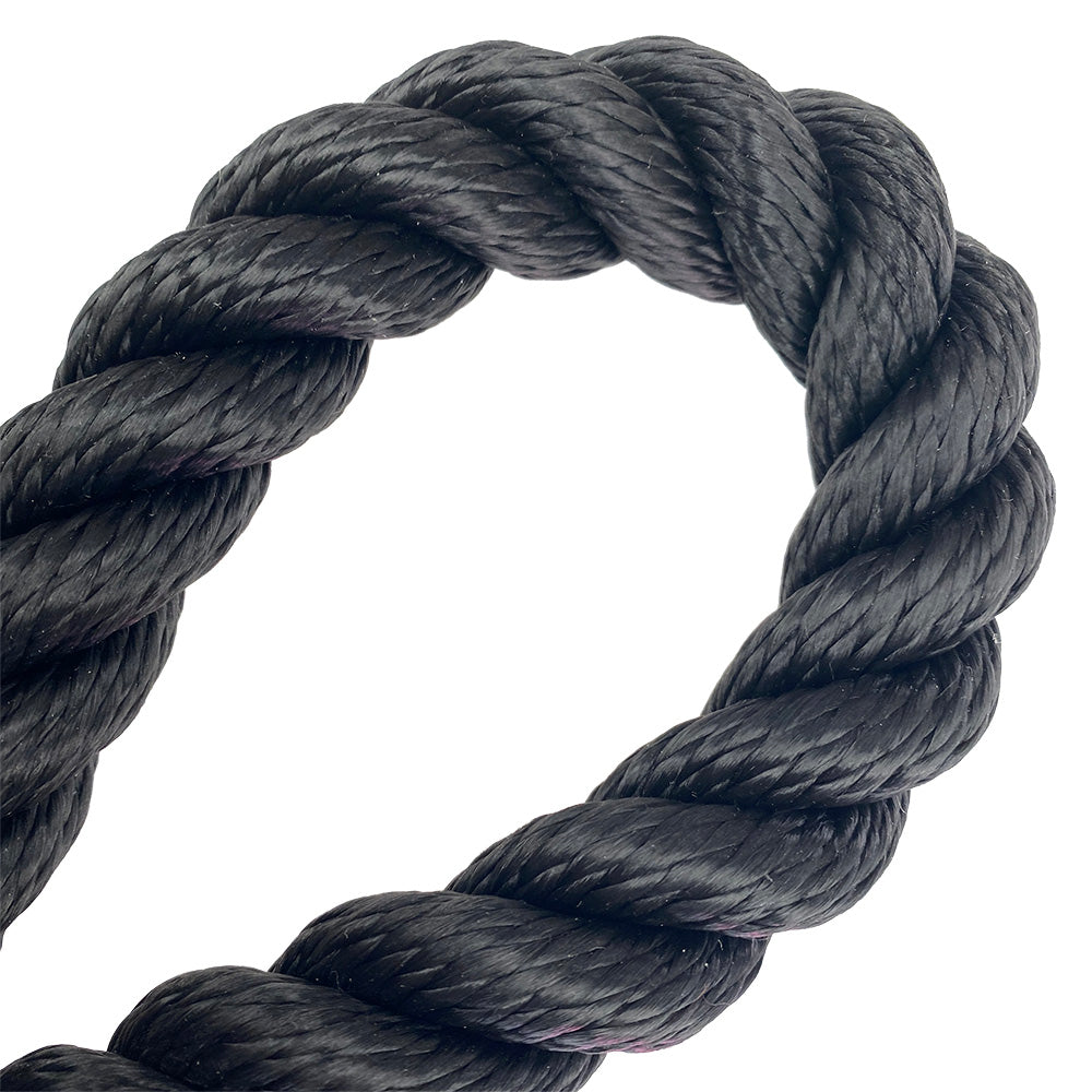Close-up of a black rope in a loop
 on a white background