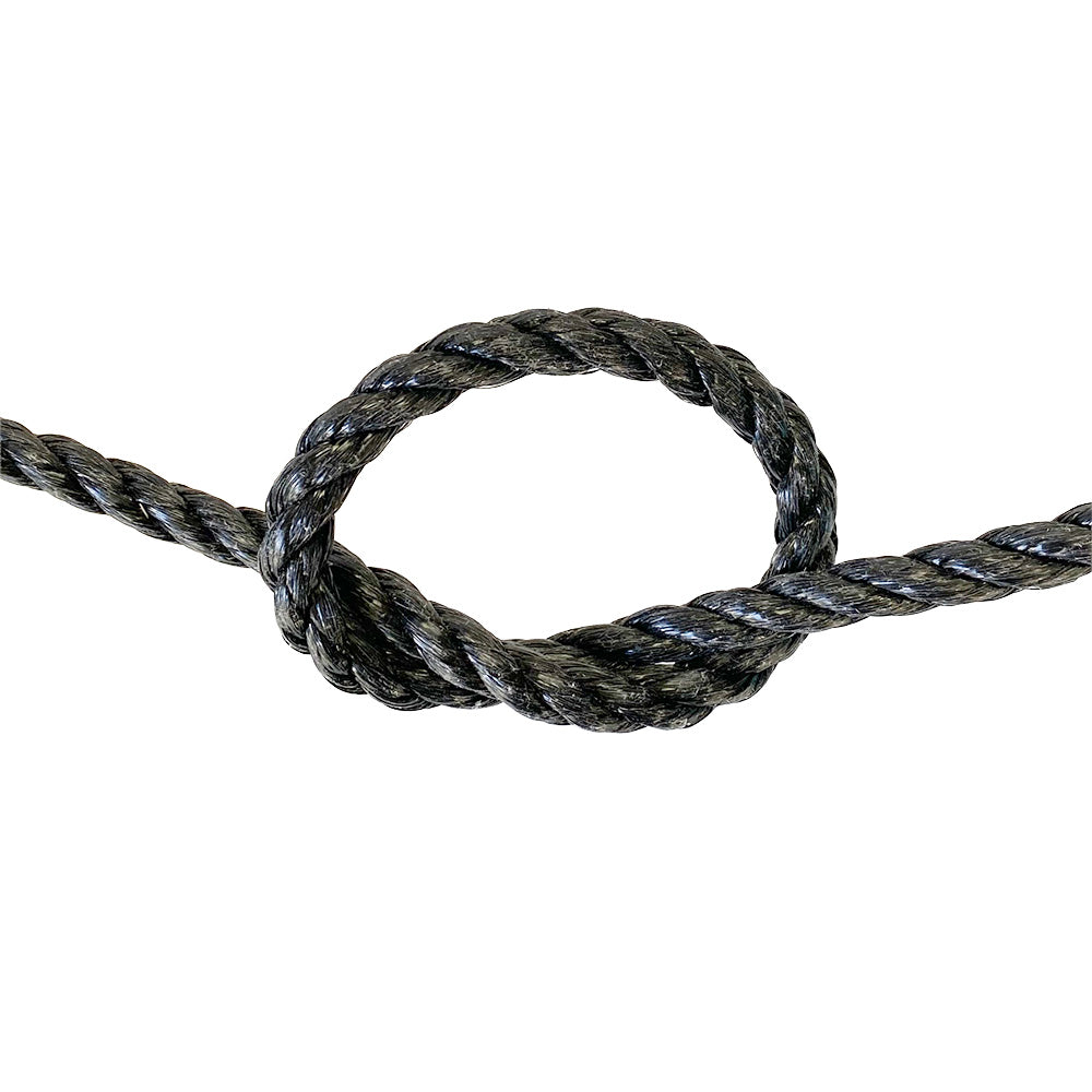 Black rope with a knot on a white background