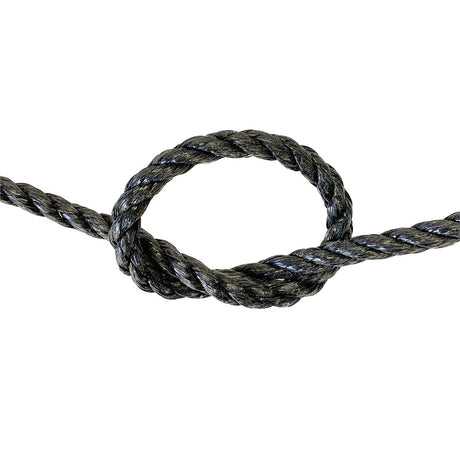 Black rope with a knot on a white background