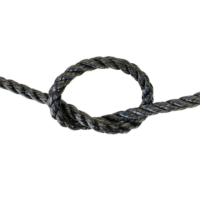 Black rope with a knot on a white background