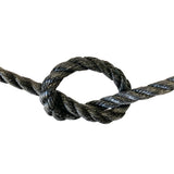 Tight knot made of black rope on a white background