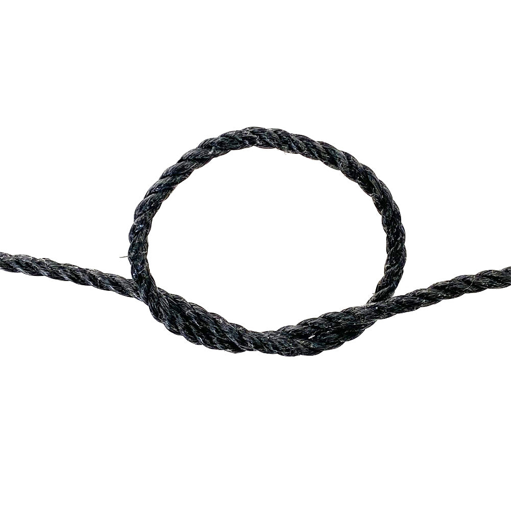 Black rope with a knot on a white background